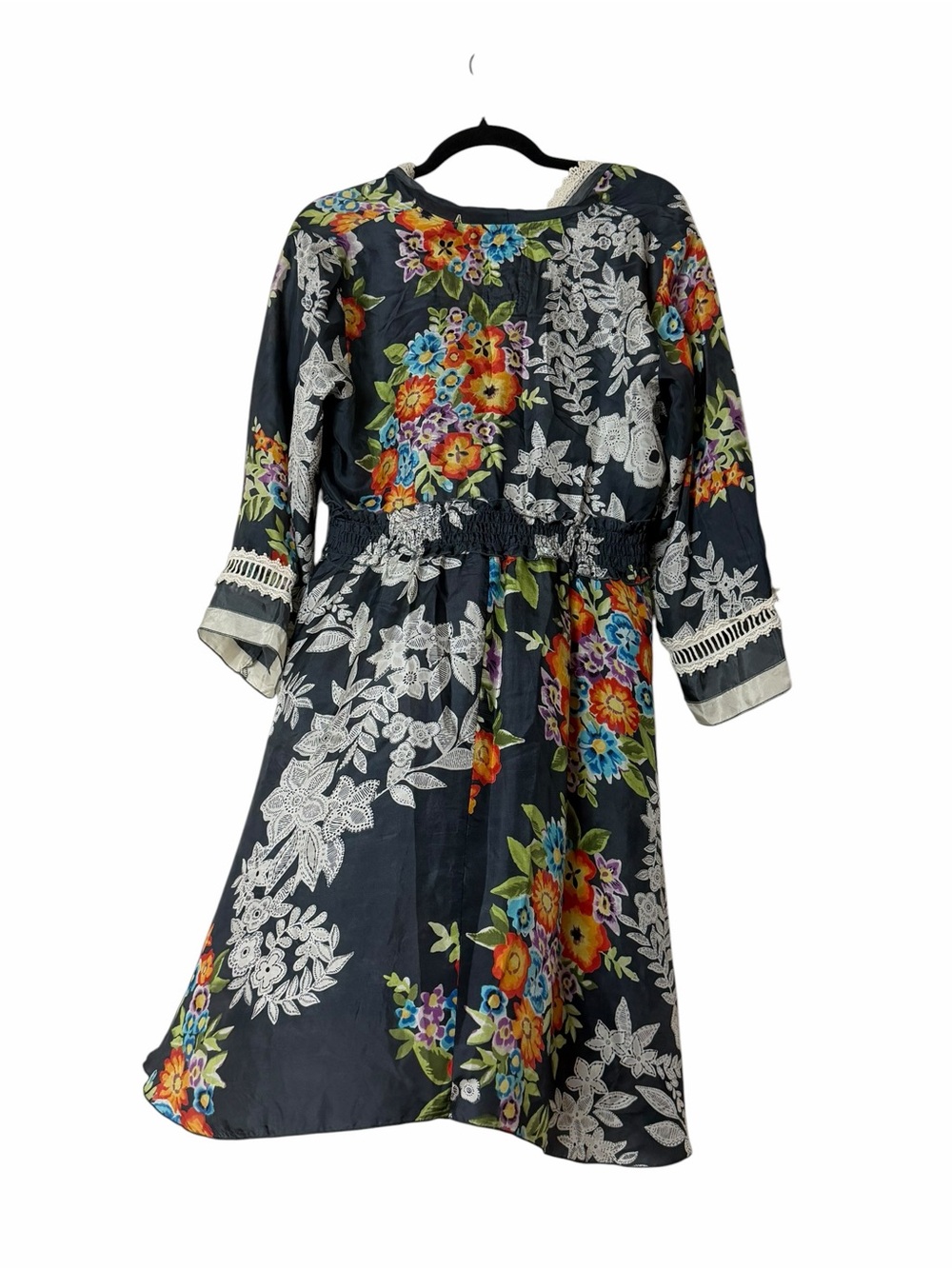 Johnny Was Silk Floral Boho Tunic Dress Lace Trim Medium Boho Summer - Picture 5 of 6